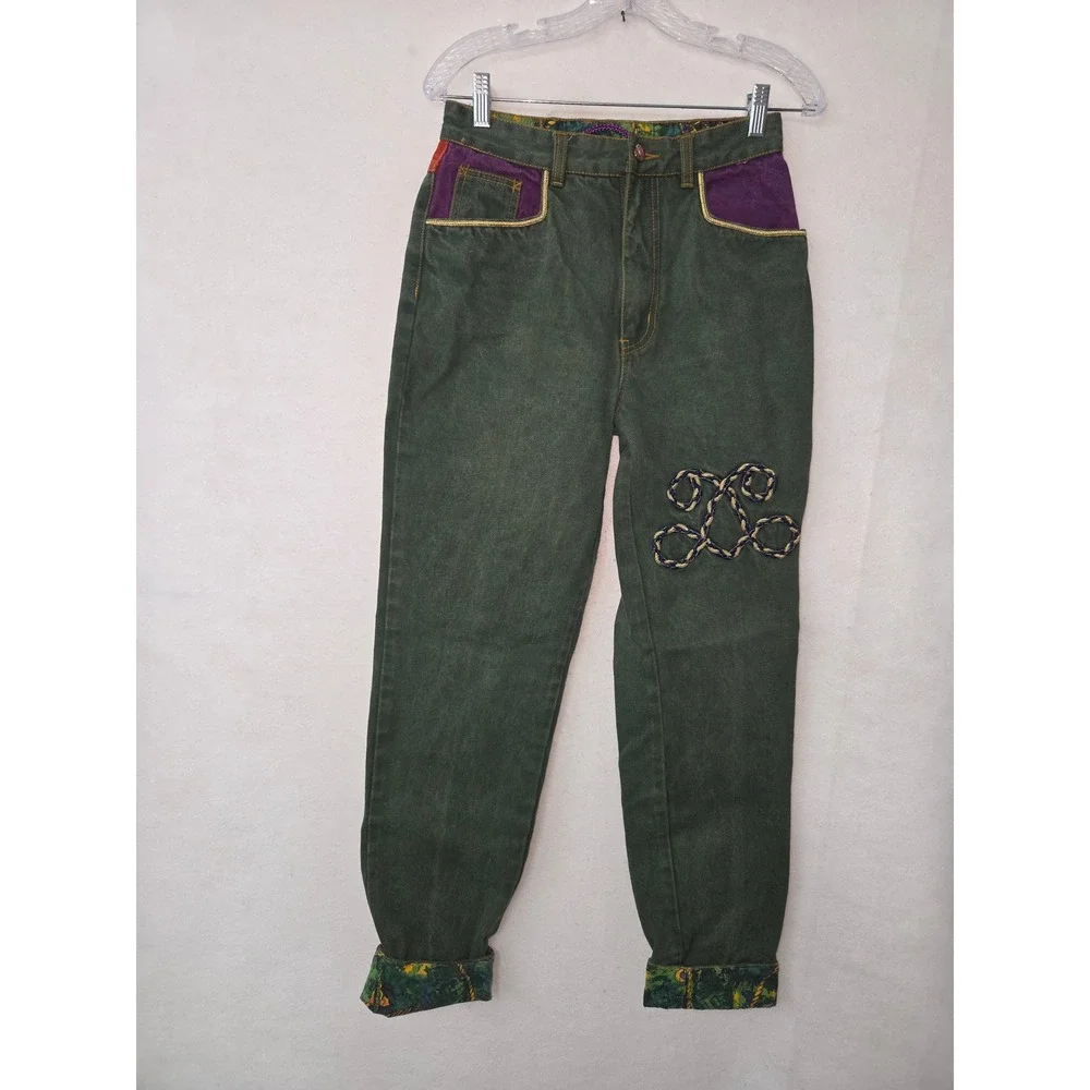 Vintage Major Damage Colorblock Jeans Green Purple Mens Size 30 High Rise 90s